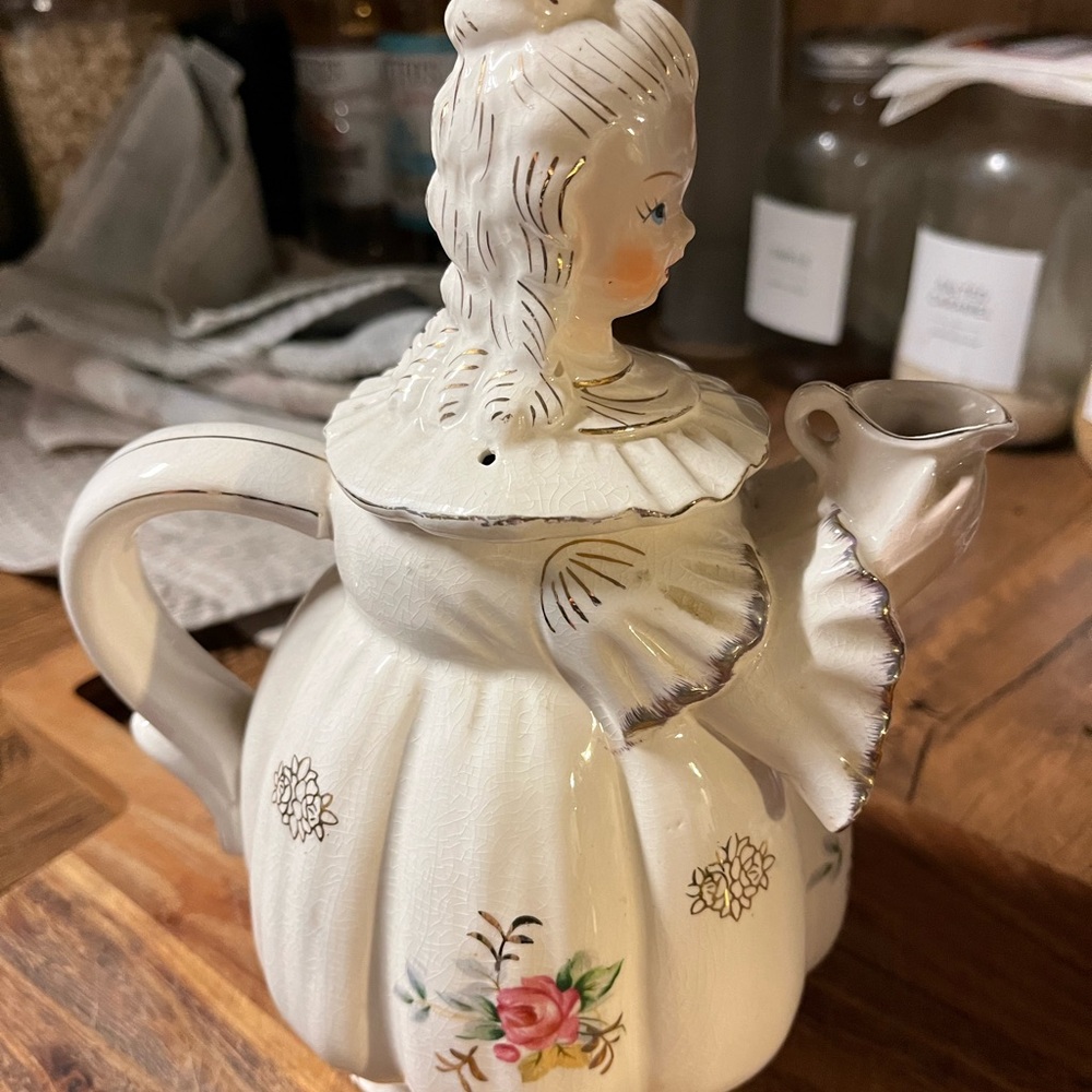 Vintage Ceramic Lady Teapot with Floral Design